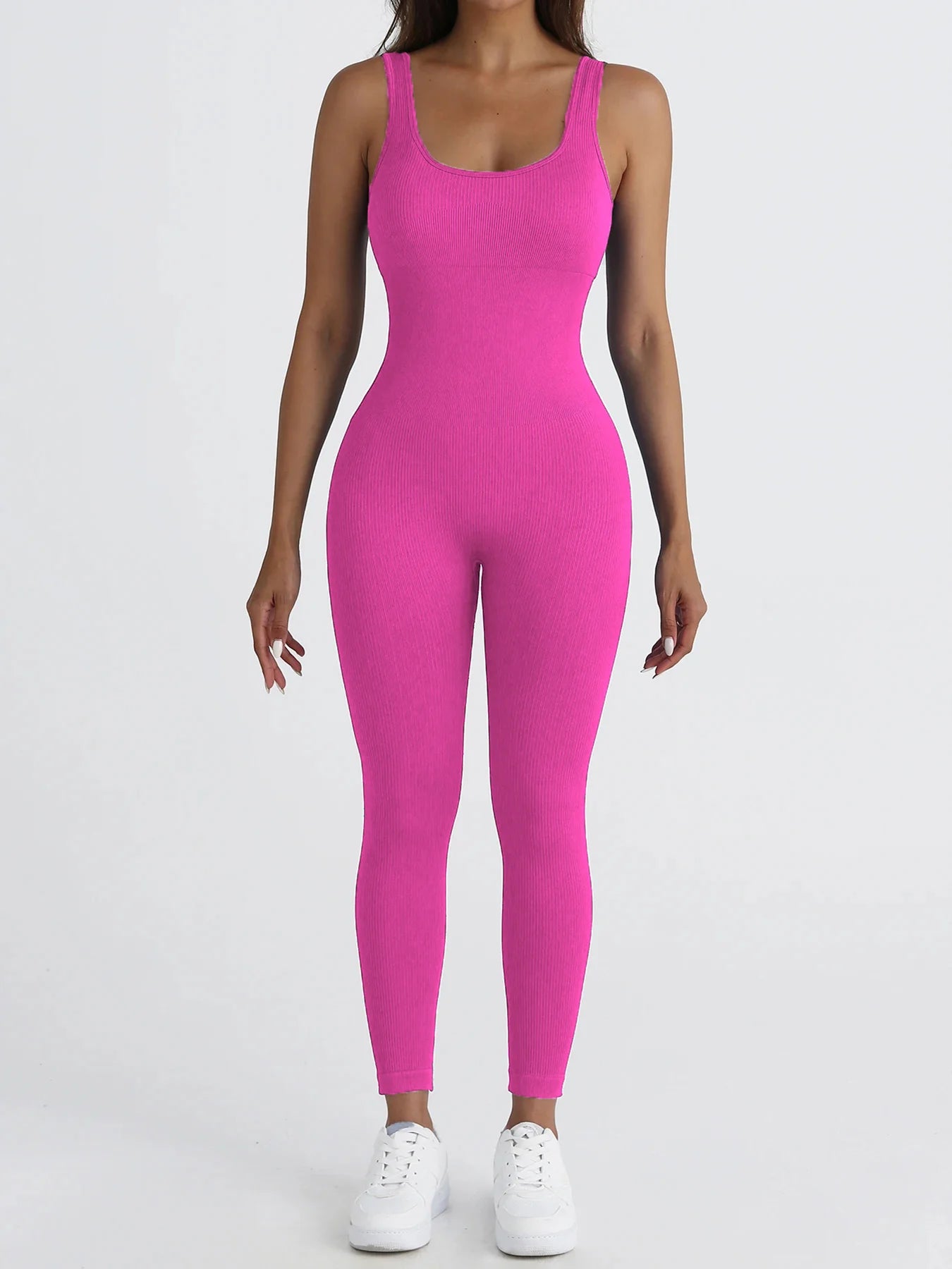 Women'S Solid Color Ribbed Yoga Jumpsuit Seamless Slimming Gym Push up Exercise Jumpsuit Women'S Sportswear