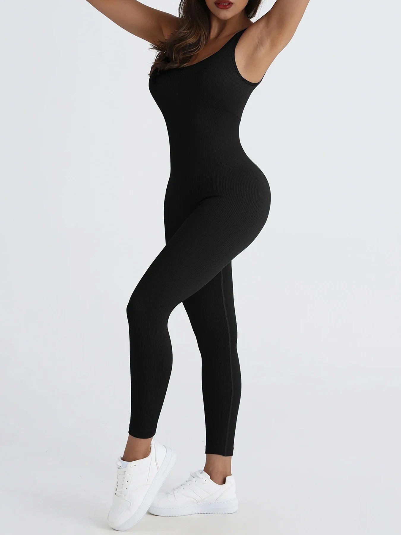 Women'S Solid Color Ribbed Yoga Jumpsuit Seamless Slimming Gym Push up Exercise Jumpsuit Women'S Sportswear