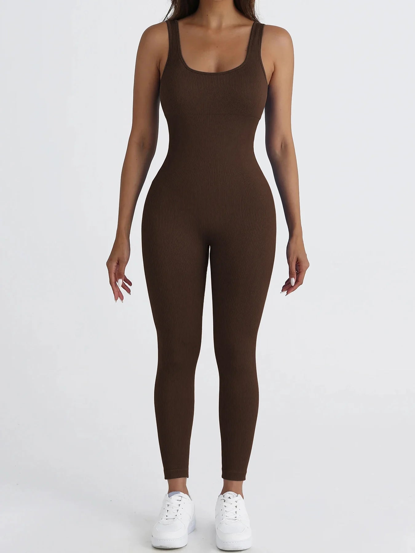 Women'S Solid Color Ribbed Yoga Jumpsuit Seamless Slimming Gym Push up Exercise Jumpsuit Women'S Sportswear