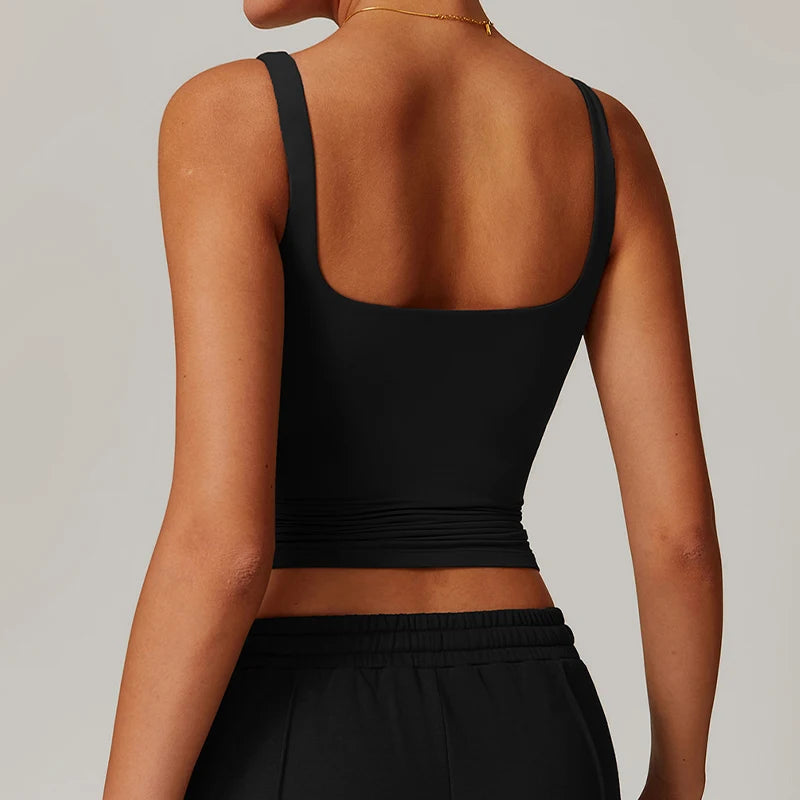 Women'S Sports Bra Square Neck Tight Yoga Tank Top Gym Running Breathable Casual Vest Female Comfort Fit Workout Top