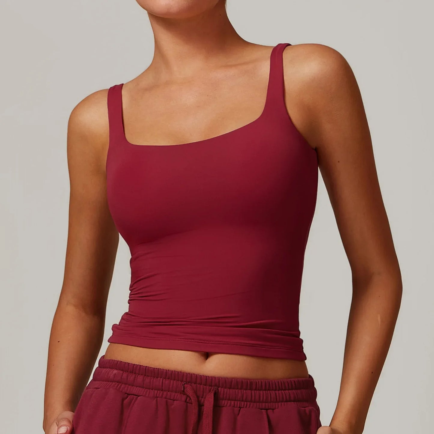 Women'S Sports Bra Square Neck Tight Yoga Tank Top Gym Running Breathable Casual Vest Female Comfort Fit Workout Top