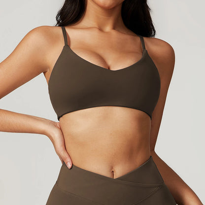 Soft Sports Bra Woman Slim Fit Double Strap Yoga Clothes Push-Up Backless Gym Wear Fitness Running Workout Top Female