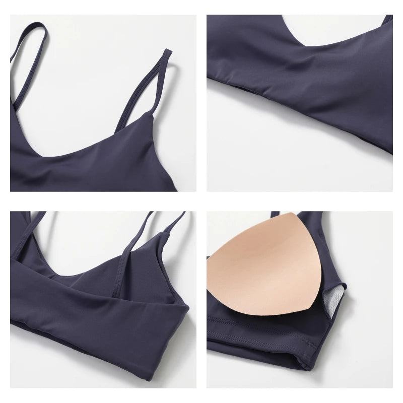 Soft Sports Bra Woman Slim Fit Double Strap Yoga Clothes Push-Up Backless Gym Wear Fitness Running Workout Top Female