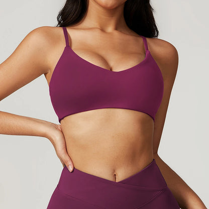 Soft Sports Bra Woman Slim Fit Double Strap Yoga Clothes Push-Up Backless Gym Wear Fitness Running Workout Top Female